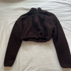 SKIMS Teddy Zip Up Crop Jacket Espresso